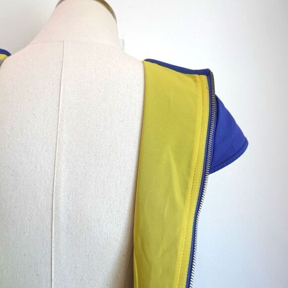 Marc New York Andrew Marc Bodycon Shift Dress Stitching Details Cap Sleeves Blue - Picture 14 of 16